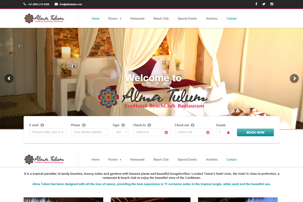 Página web Alma Tulum Hotel